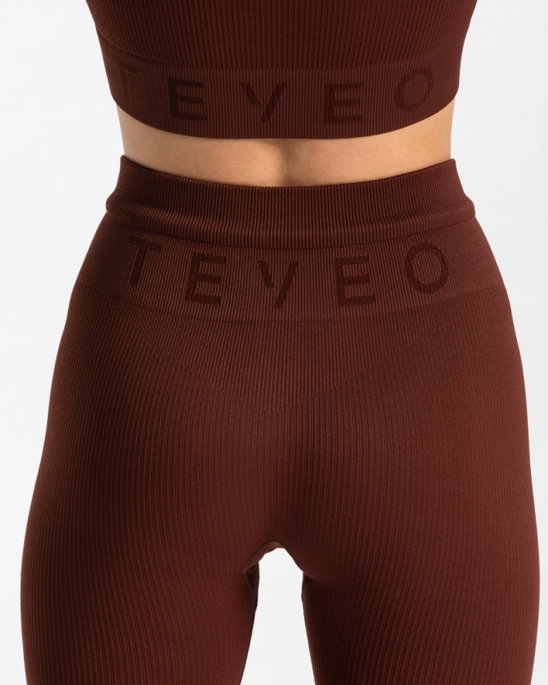 Women's Teveo Ribbed Leggings Red Brown | USA-5098VHFON