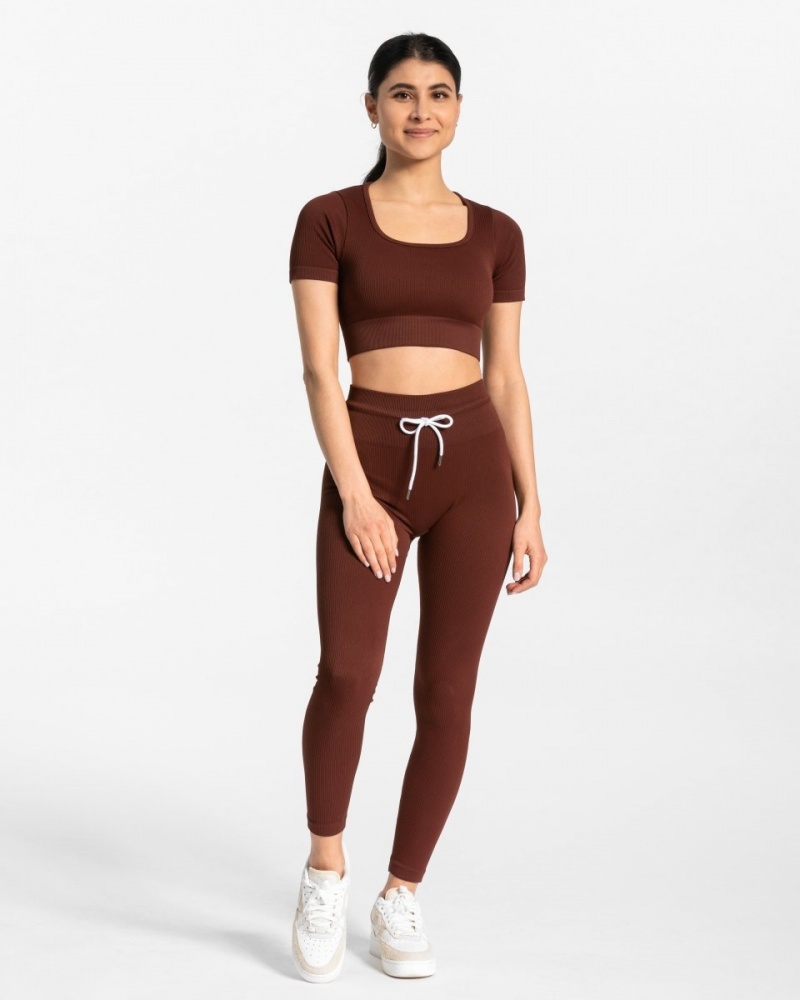 Women's Teveo Ribbed Leggings Red Brown | USA-5098VHFON