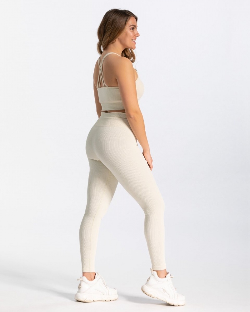 Women's Teveo Ribbed Leggings White | USA-8342NRASQ