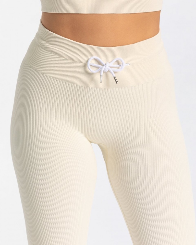 Women's Teveo Ribbed Leggings White | USA-8342NRASQ