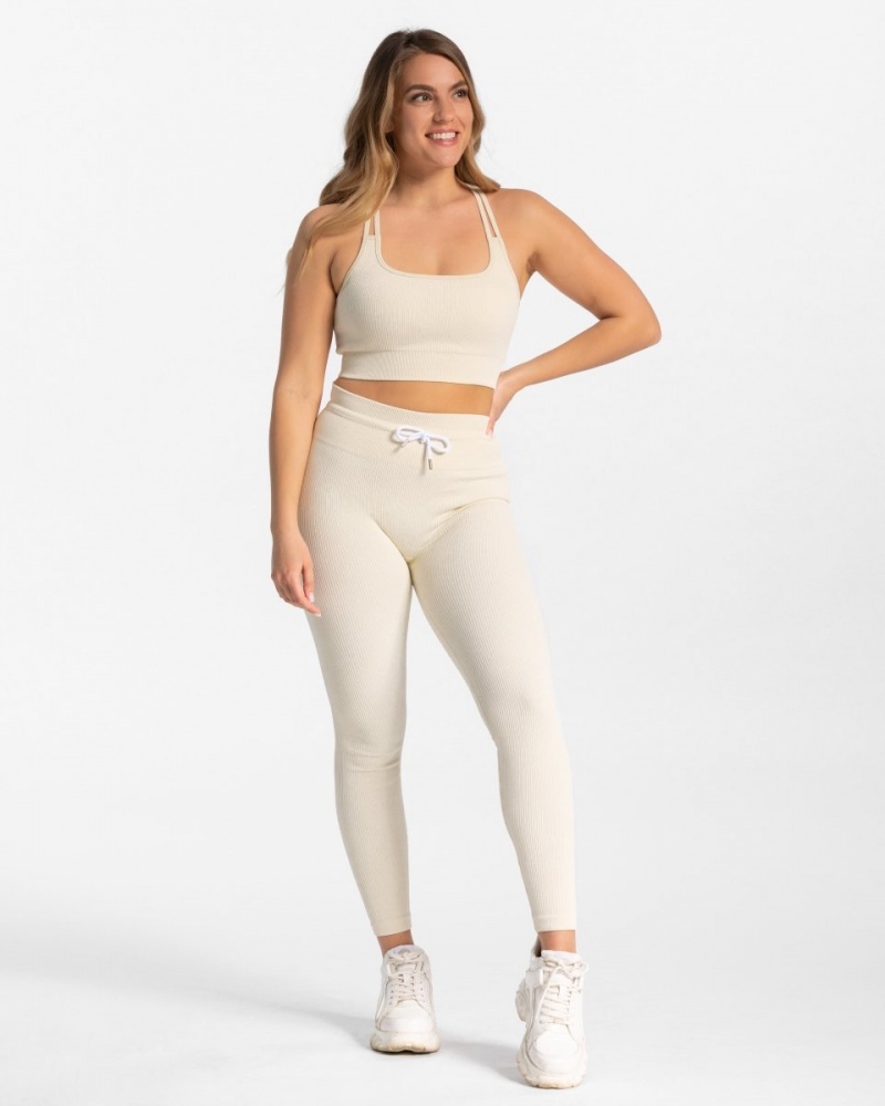 Women's Teveo Ribbed Leggings White | USA-8342NRASQ