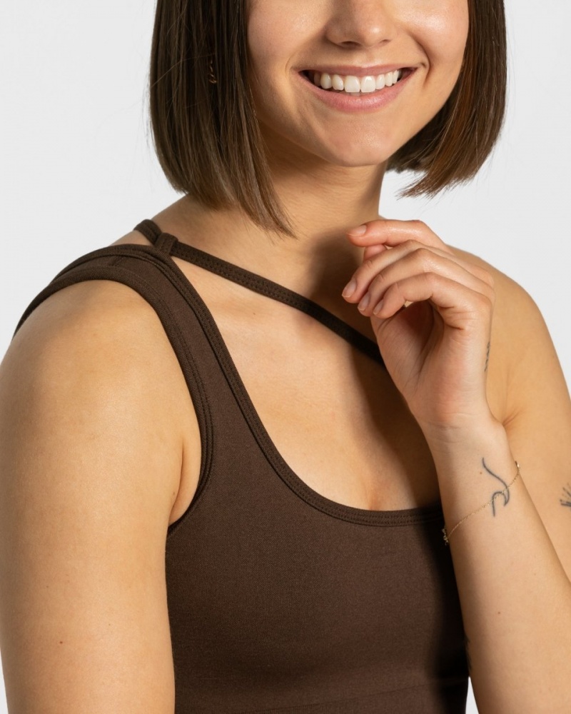 Women's Teveo Sassy One Shoulder Sports Bra Brown | USA-1380UQWFE