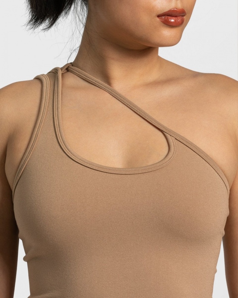 Women's Teveo Sassy One Shoulder Tops Beige | USA-0482NLKCQ