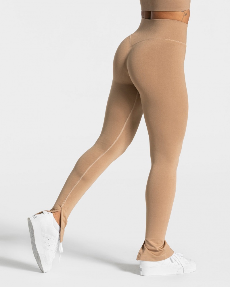 Women's Teveo Sassy Slit Leggings Beige | USA-9506KTOWU