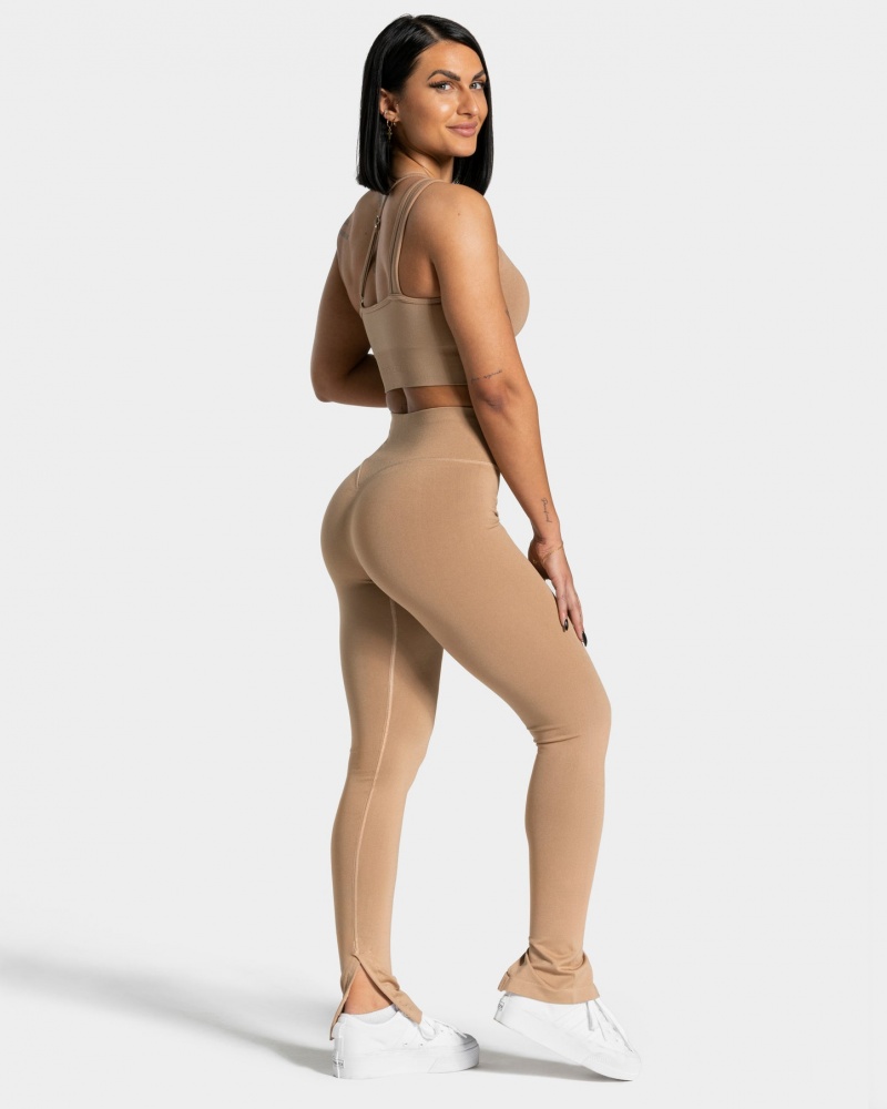 Women's Teveo Sassy Slit Leggings Beige | USA-9506KTOWU