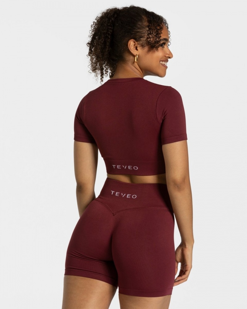 Women's Teveo Sensation Crop Tops Burgundy | USA-9438ZTLJN