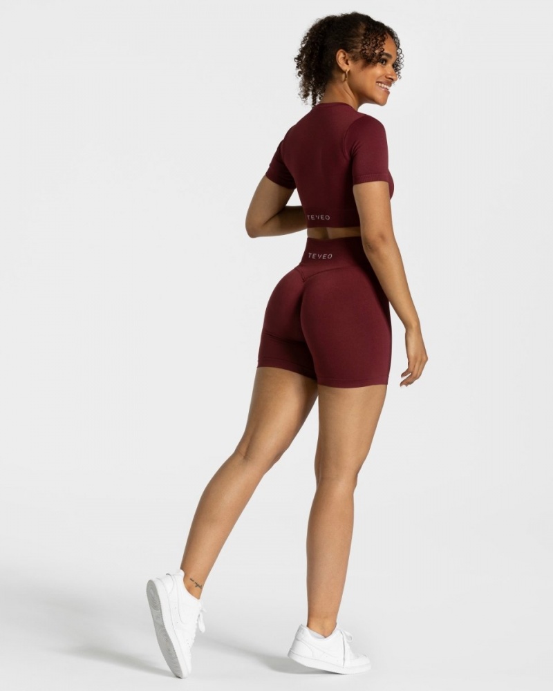 Women's Teveo Sensation Crop Tops Burgundy | USA-9438ZTLJN