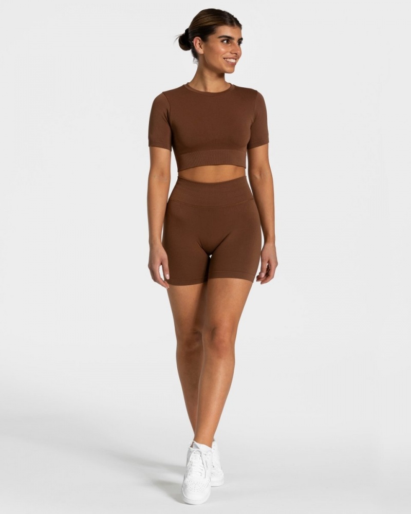 Women's Teveo Sensation Crop Tops Chocolate | USA-6250GNKUD