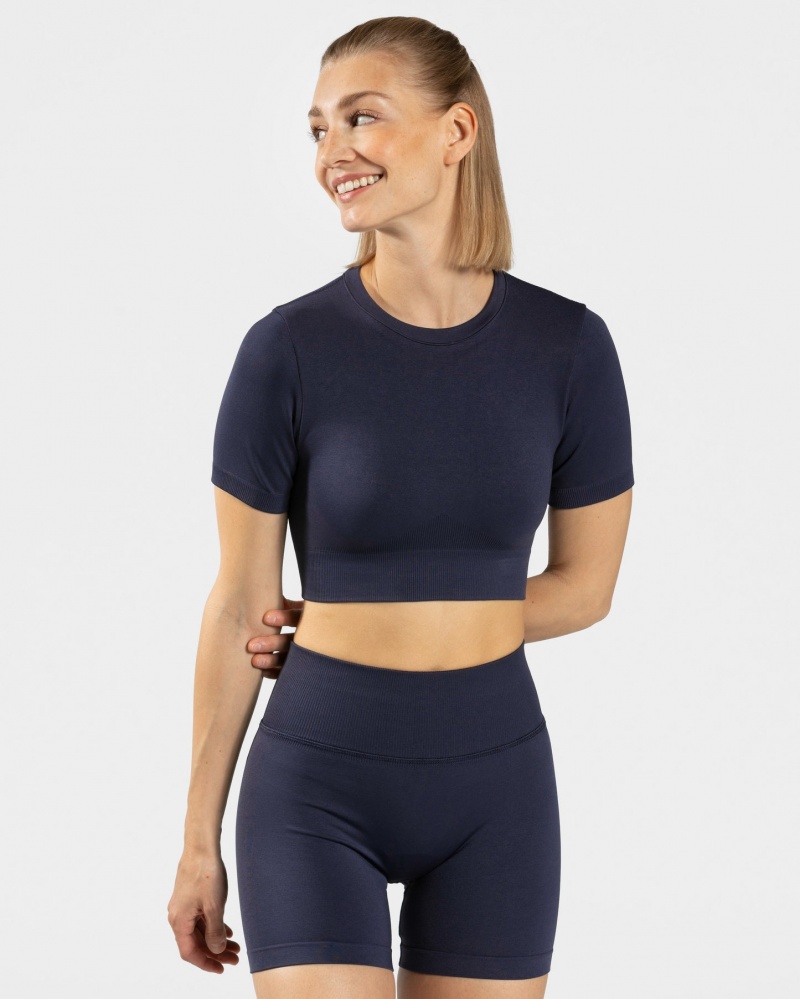 Women\'s Teveo Sensation Crop Tops Dark Blue | USA-2360EJSVQ