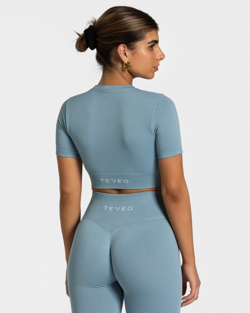 Women's Teveo Sensation Crop Tops Grey Blue | USA-4150LYDJA