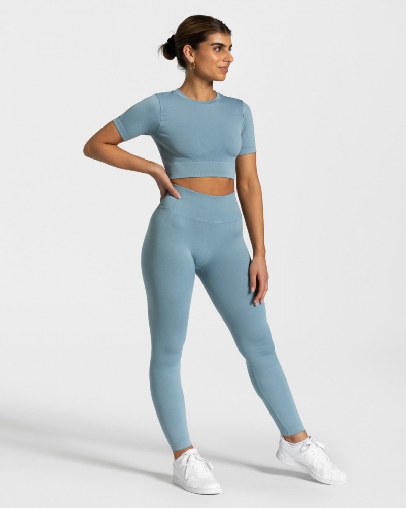 Women's Teveo Sensation Crop Tops Grey Blue | USA-4150LYDJA