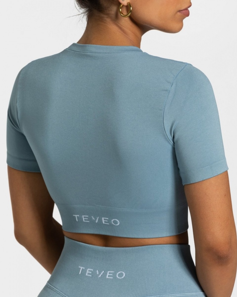 Women's Teveo Sensation Crop Tops Grey Blue | USA-4150LYDJA