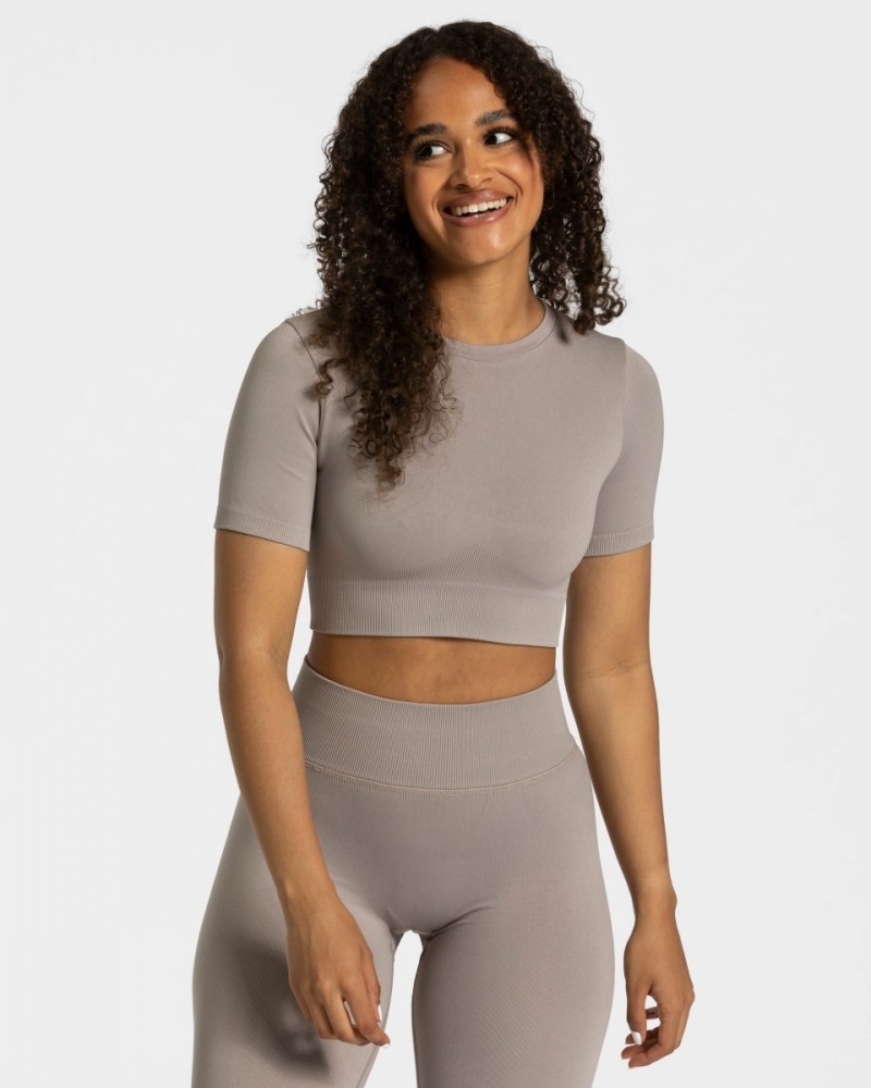 Women\'s Teveo Sensation Crop Tops Grey | USA-8794TMQBV