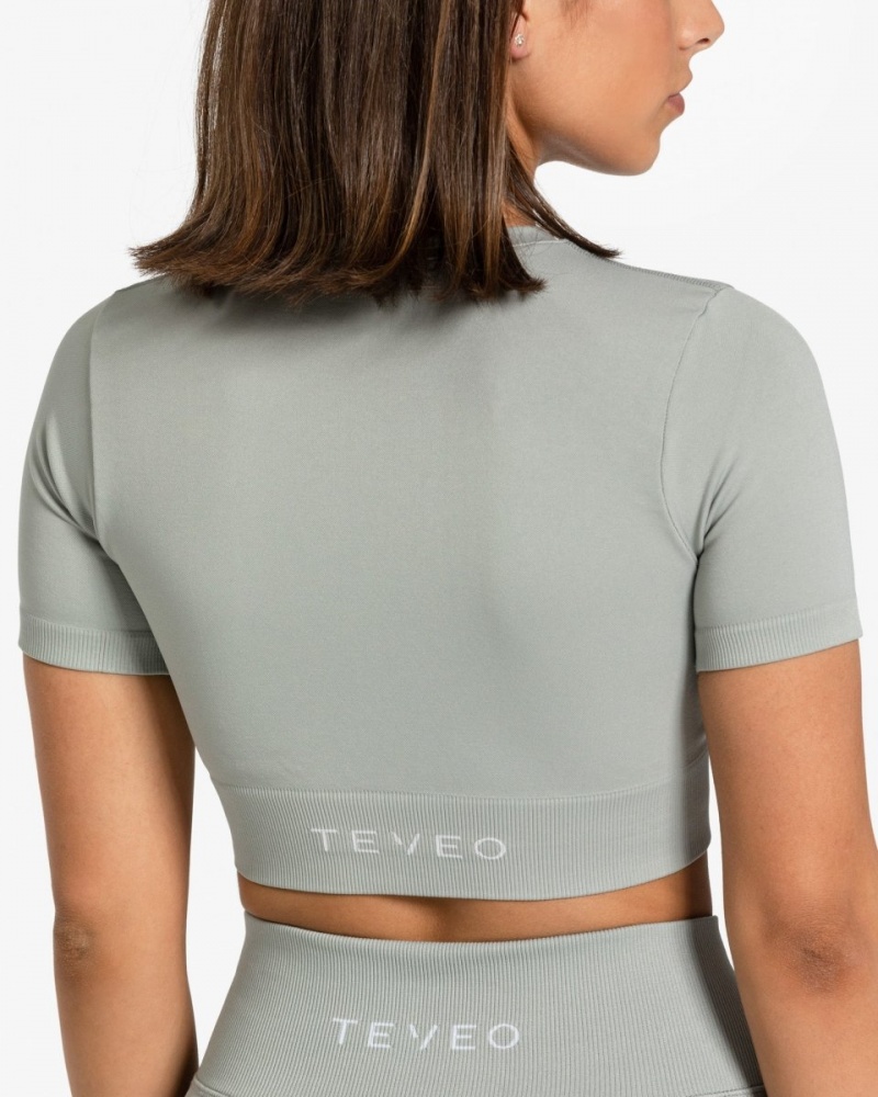 Women's Teveo Sensation Crop Tops Grey | USA-8634LRQOC