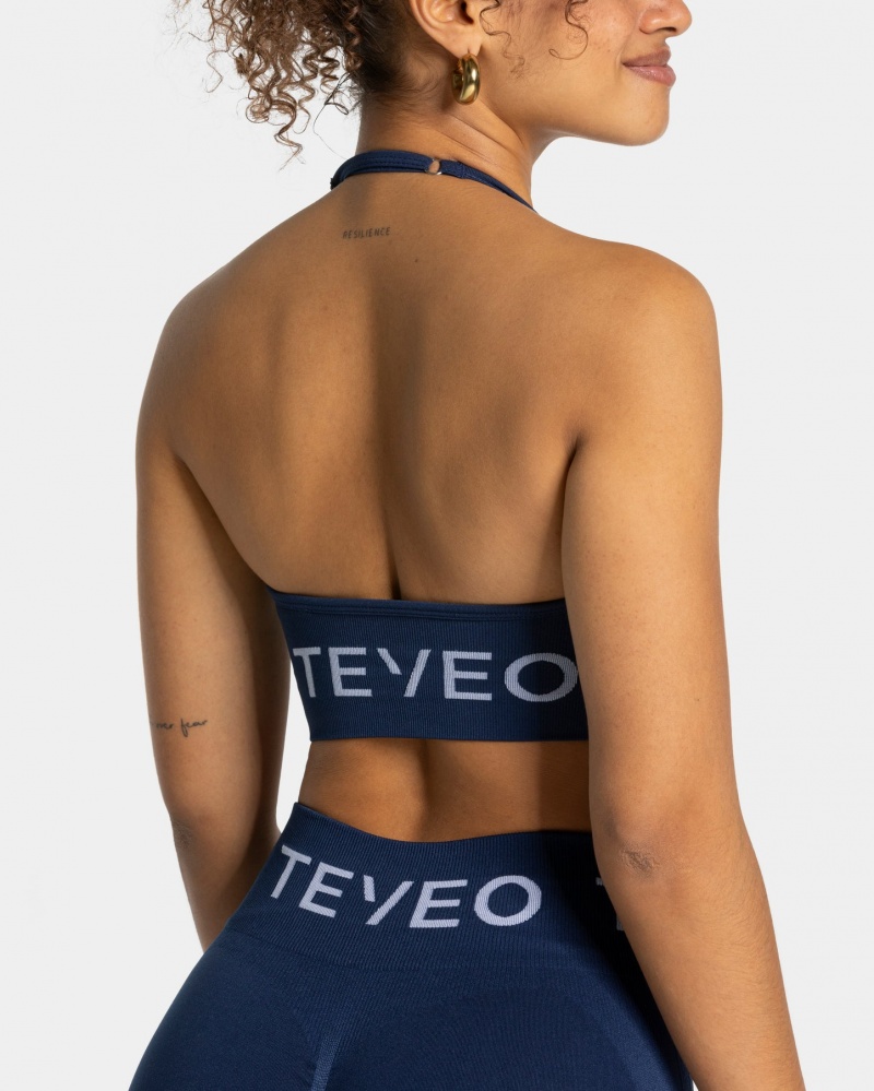 Women's Teveo Signature Neckholder Sports Bra Dark Blue | USA-8690NKXJI