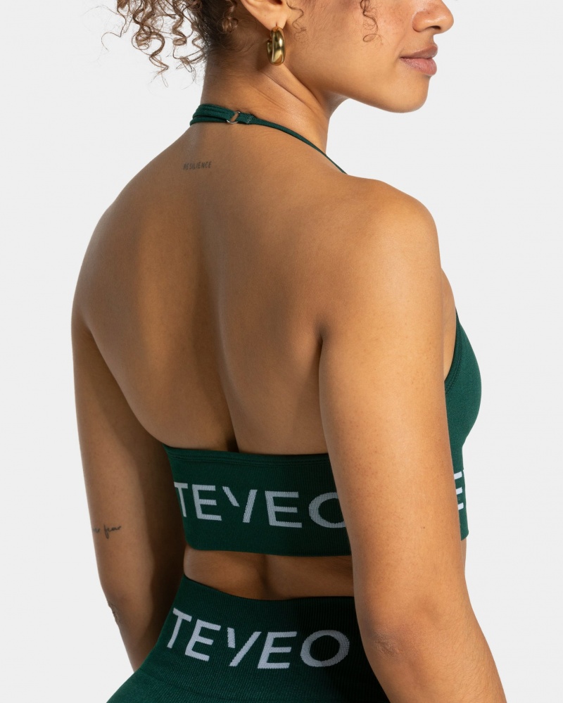 Women's Teveo Signature Neckholder Sports Bra Dark Green | USA-0453HLJFP