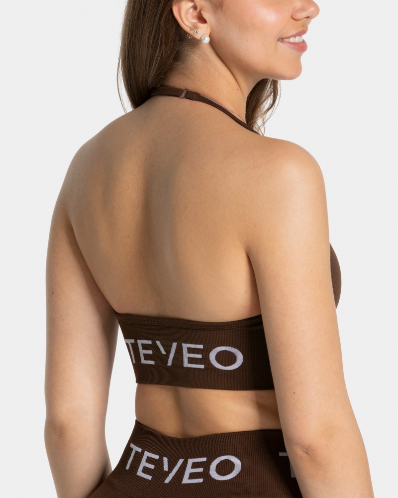 Women's Teveo Signature Neckholder Sports Bra Dark Brown | USA-0524XFUSZ