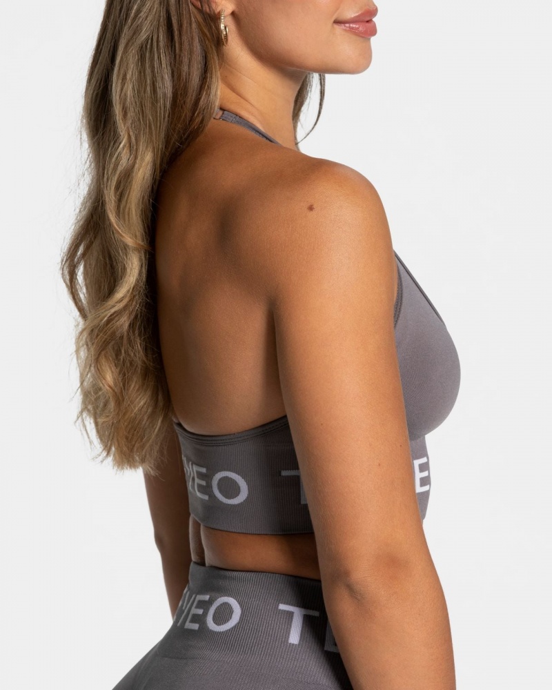 Women's Teveo Signature Neckholder Sports Bra Black Grey | USA-2105FYNOL