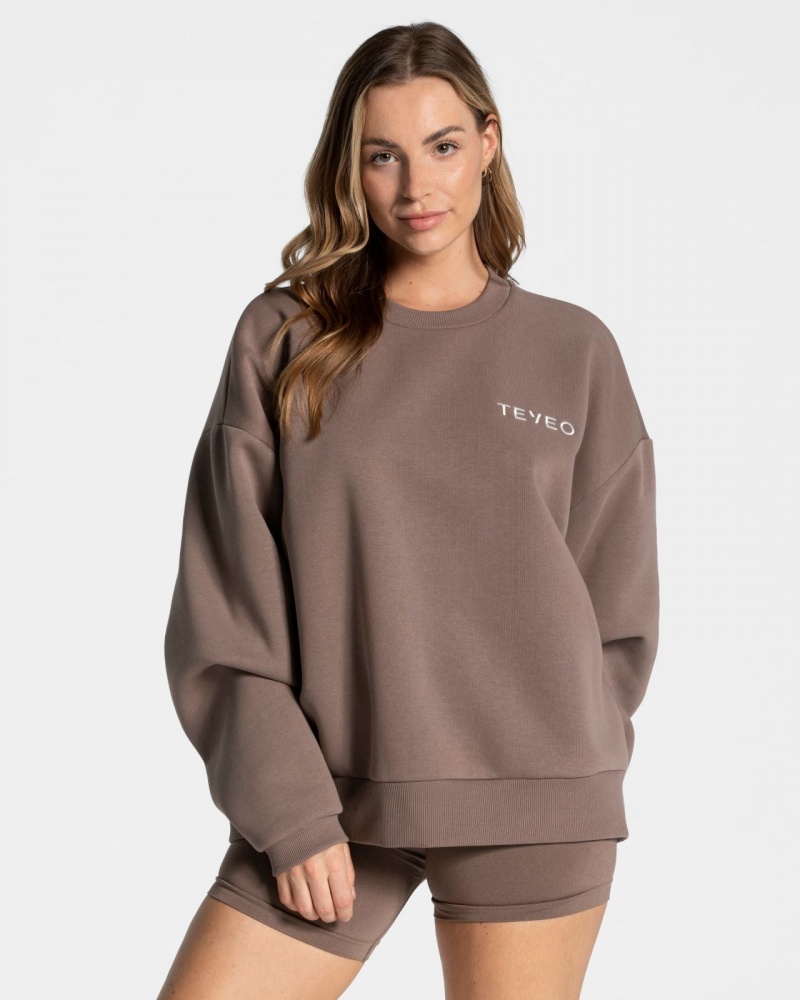 Women's Teveo Signature Oversized Sweaters Coffee | USA-6937FOPSI