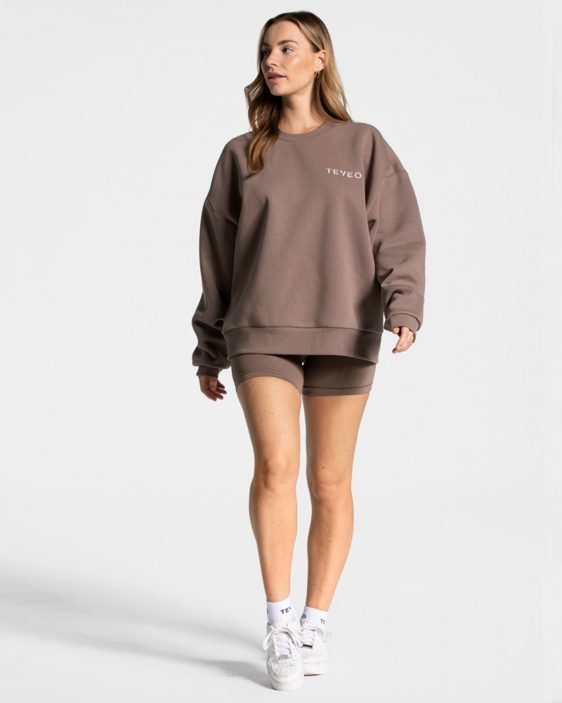 Women's Teveo Signature Oversized Sweaters Coffee | USA-6937FOPSI