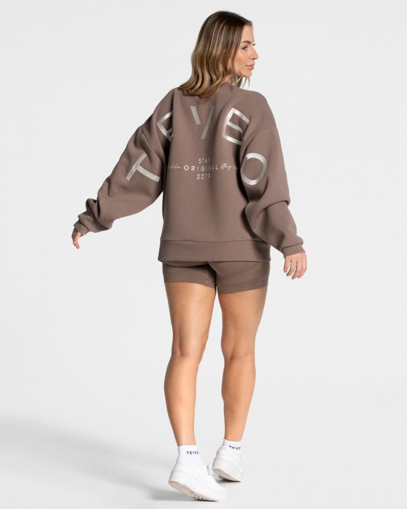 Women's Teveo Signature Oversized Sweaters Coffee | USA-6937FOPSI