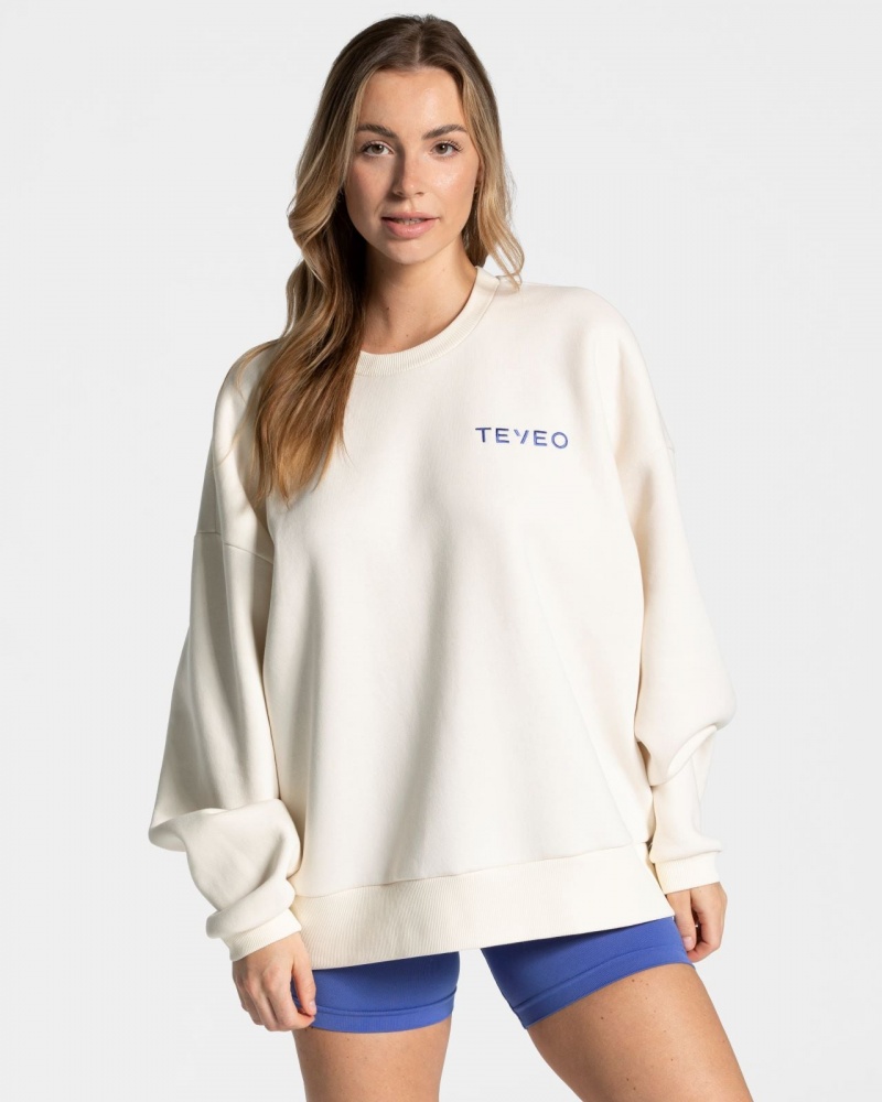 Women's Teveo Signature Oversized Sweaters White | USA-2954IZVFP