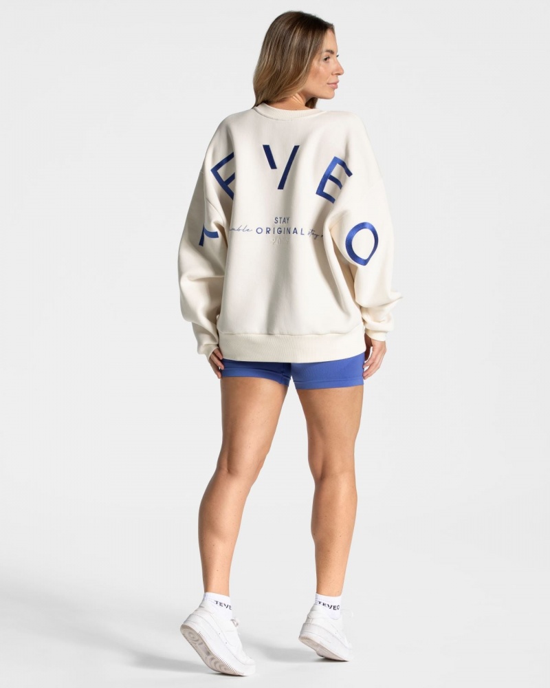 Women's Teveo Signature Oversized Sweaters White | USA-2954IZVFP