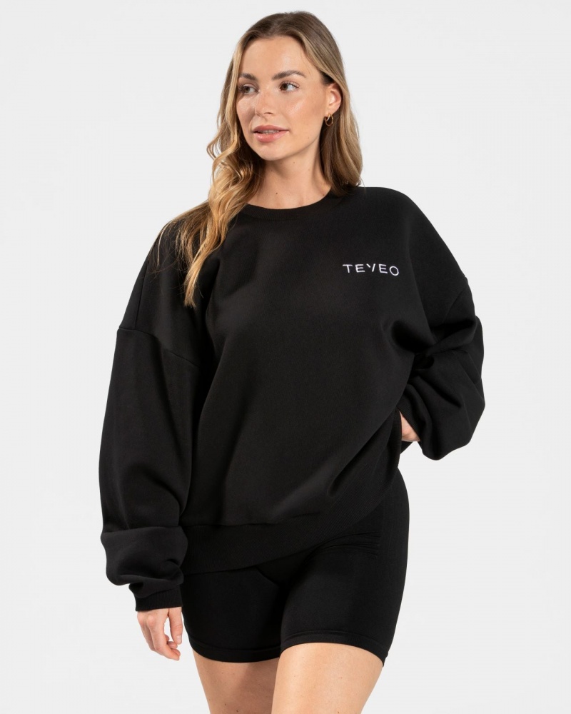 Women's Teveo Signature Oversized Sweaters Black | USA-1293UQAIN