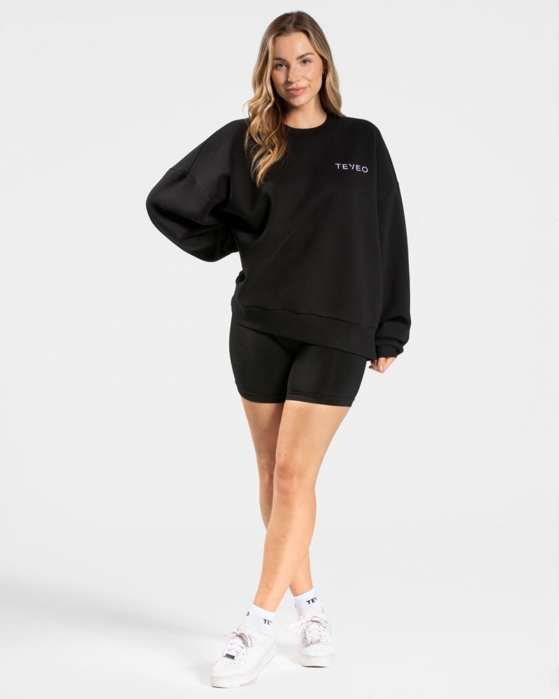 Women's Teveo Signature Oversized Sweaters Black | USA-1293UQAIN