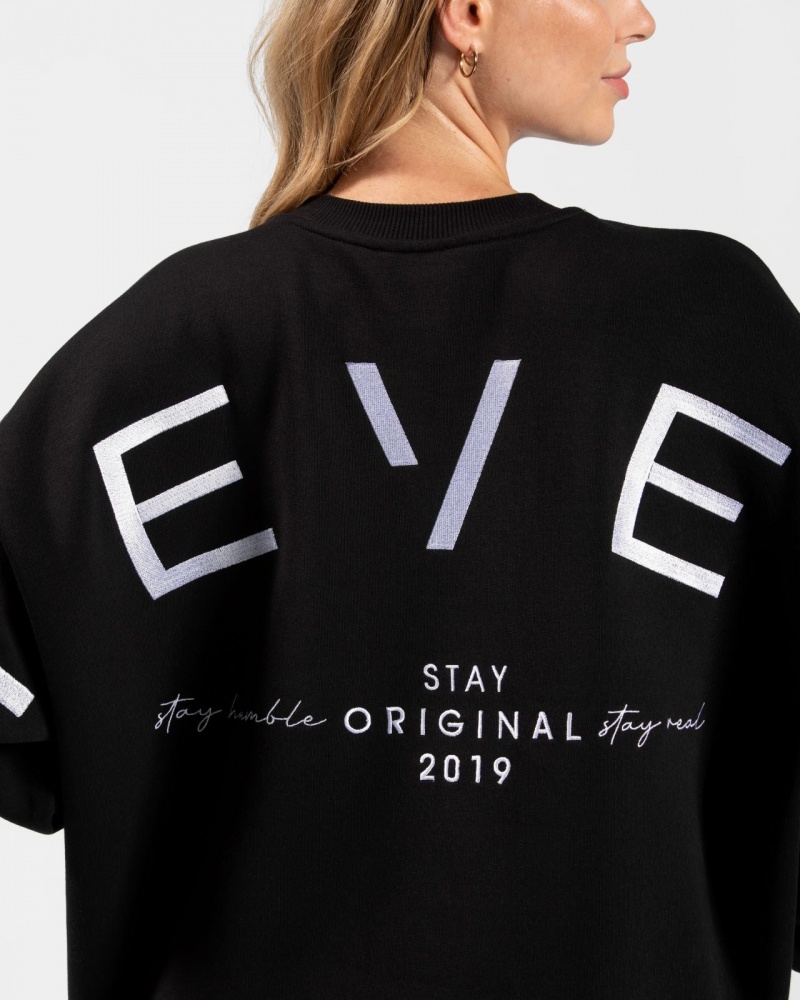 Women's Teveo Signature Oversized Sweaters Black | USA-1293UQAIN