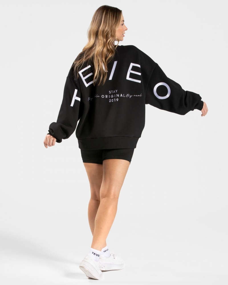 Women's Teveo Signature Oversized Sweaters Black | USA-1293UQAIN