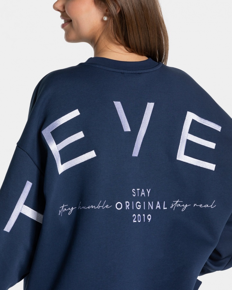 Women's Teveo Signature Oversized Sweaters Dark Blue | USA-9754IPBGJ