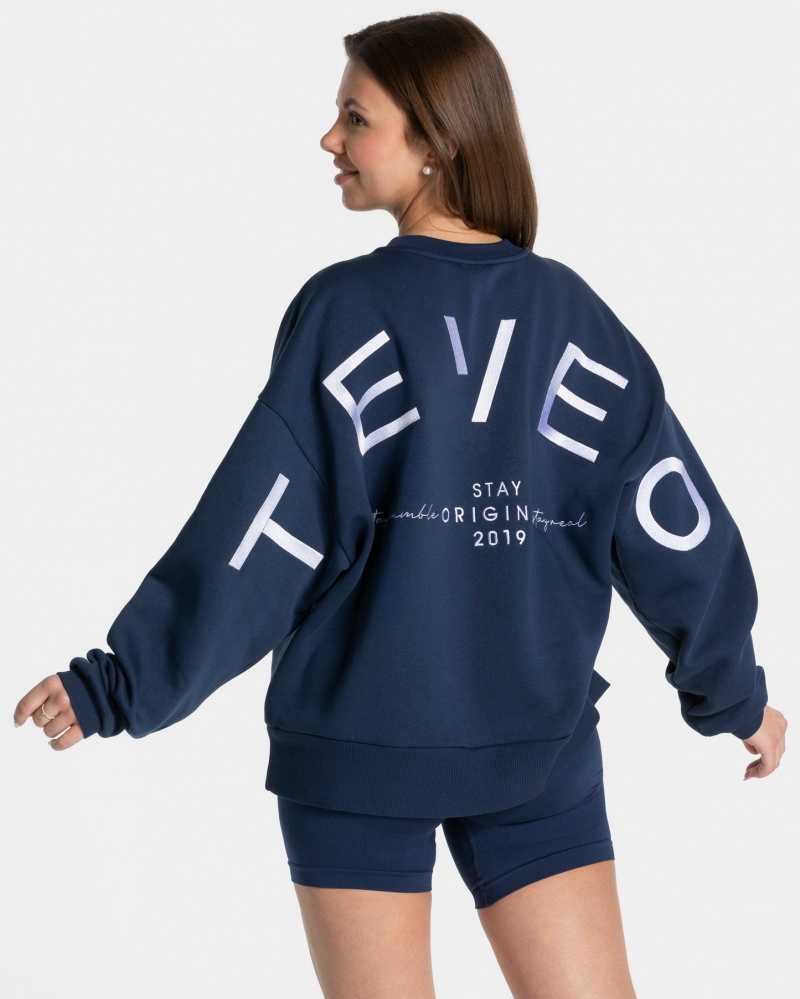 Women\'s Teveo Signature Oversized Sweaters Dark Blue | USA-9754IPBGJ