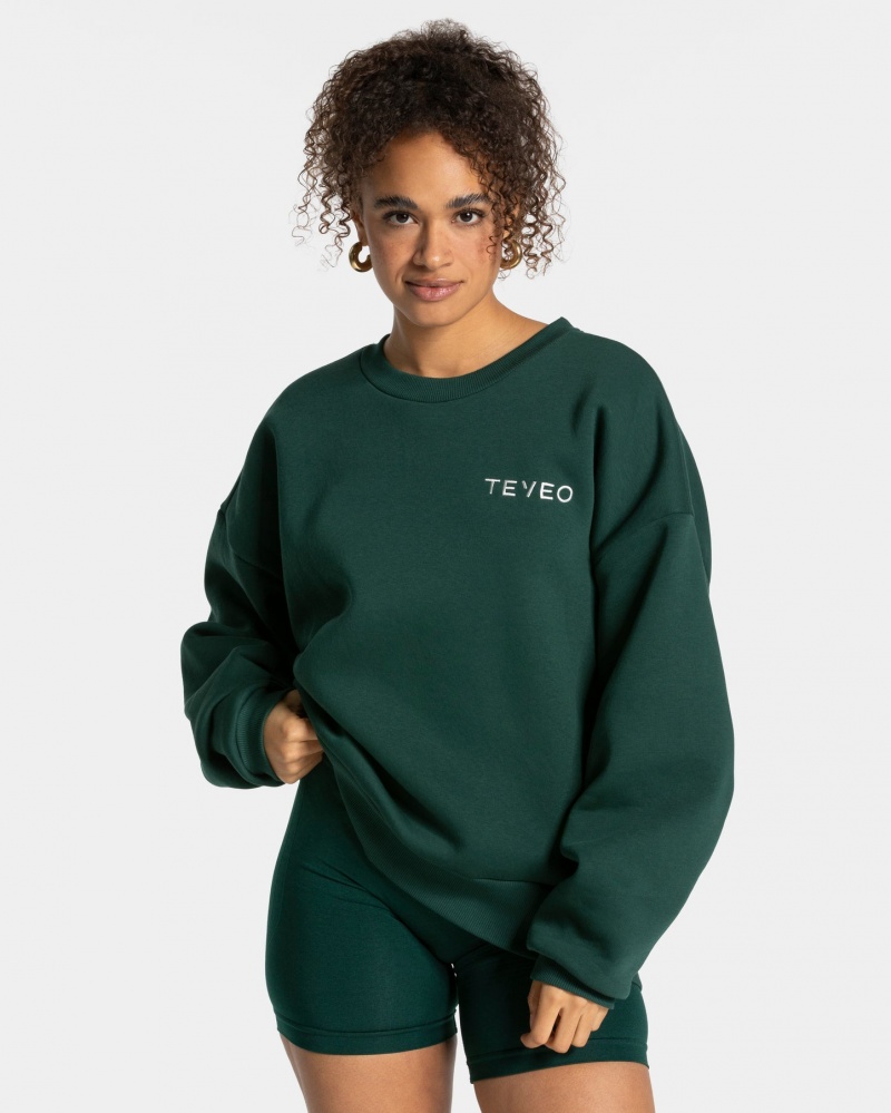 Women's Teveo Signature Oversized Sweaters Dark Green | USA-1409QBNVS