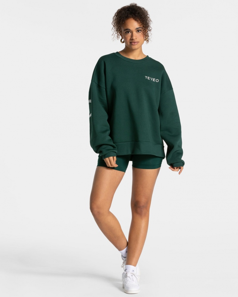 Women's Teveo Signature Oversized Sweaters Dark Green | USA-1409QBNVS