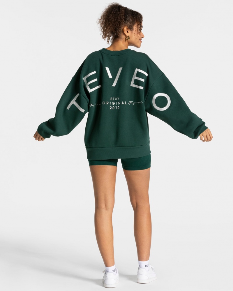 Women's Teveo Signature Oversized Sweaters Dark Green | USA-1409QBNVS