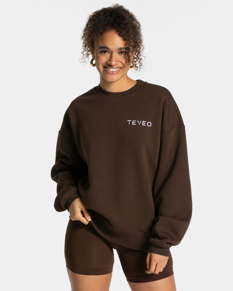 Women's Teveo Signature Oversized Sweaters Dark Brown | USA-6498DAVQT