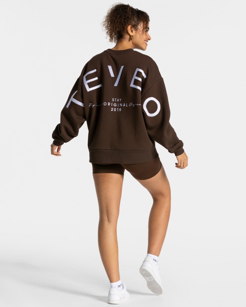 Women's Teveo Signature Oversized Sweaters Dark Brown | USA-6498DAVQT