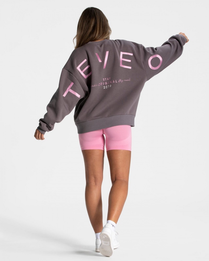 Women's Teveo Signature Oversized Sweaters Black Grey | USA-5873ECXWI