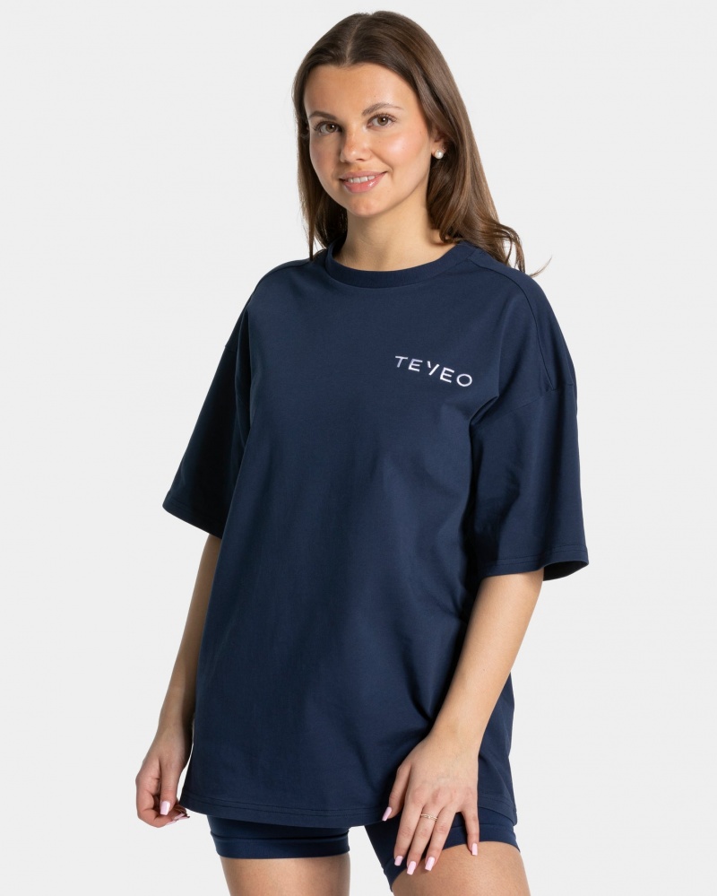 Women's Teveo Signature Oversized T-Shirt Dark Blue | USA-4032PSEUD