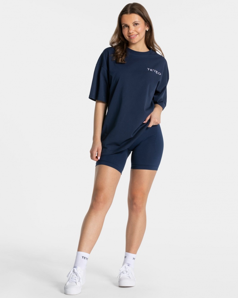 Women's Teveo Signature Oversized T-Shirt Dark Blue | USA-4032PSEUD