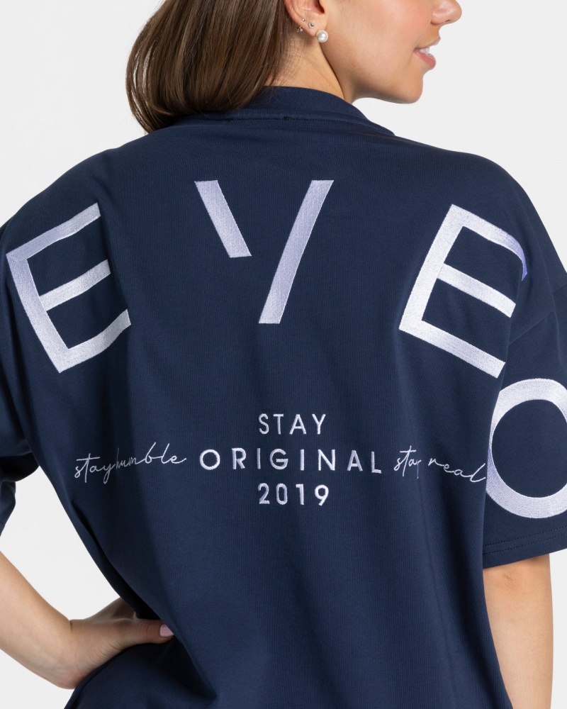 Women's Teveo Signature Oversized T-Shirt Dark Blue | USA-4032PSEUD