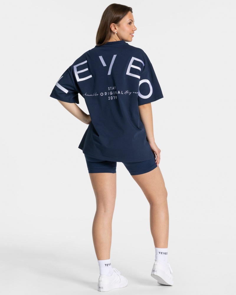 Women's Teveo Signature Oversized T-Shirt Dark Blue | USA-4032PSEUD