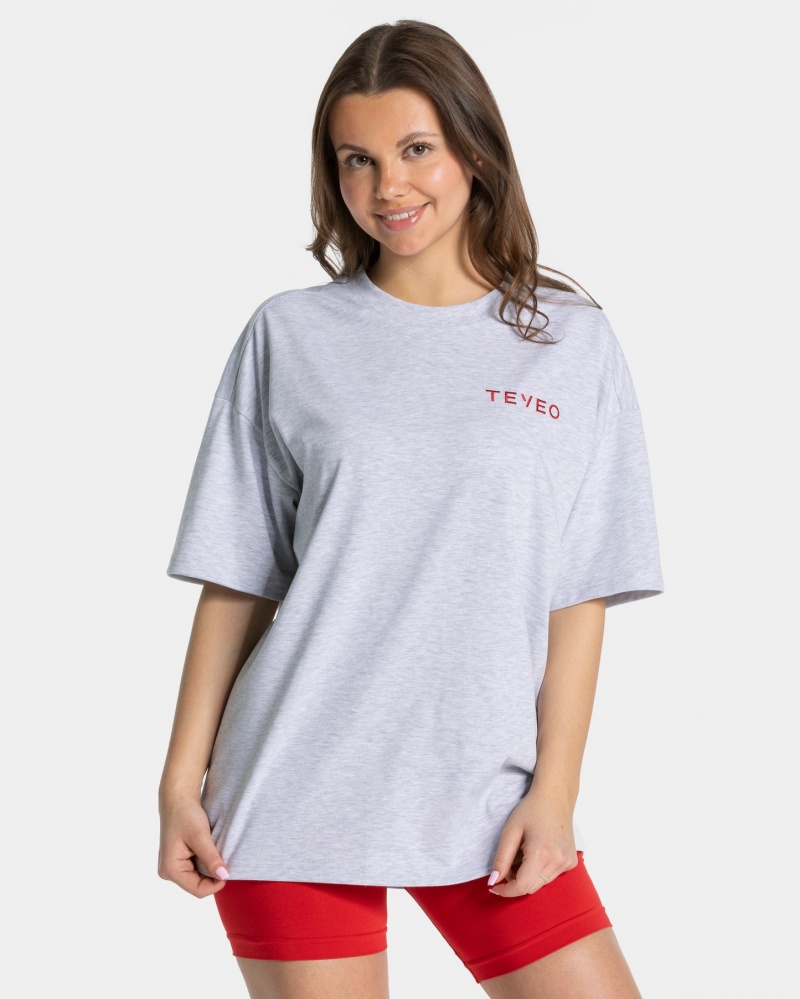 Women's Teveo Signature Oversized T-Shirt Light Grey | USA-2764WISZA