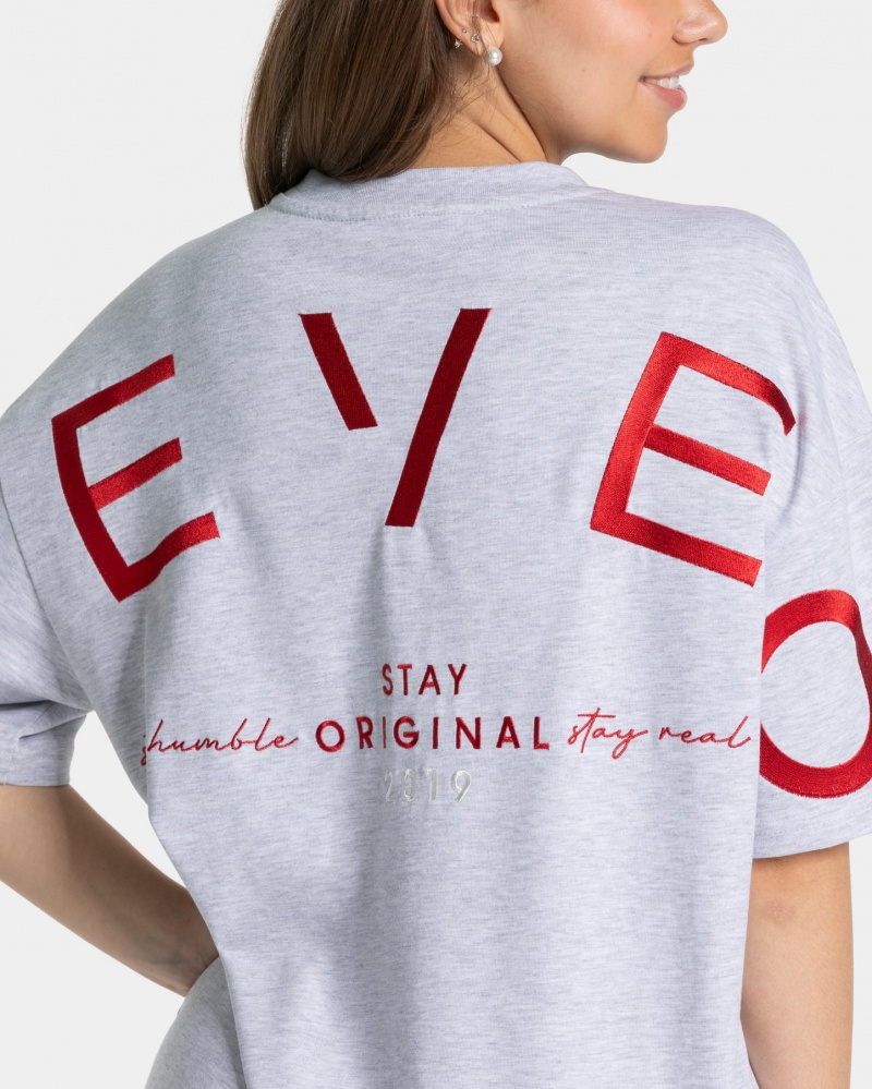 Women's Teveo Signature Oversized T-Shirt Light Grey | USA-2764WISZA