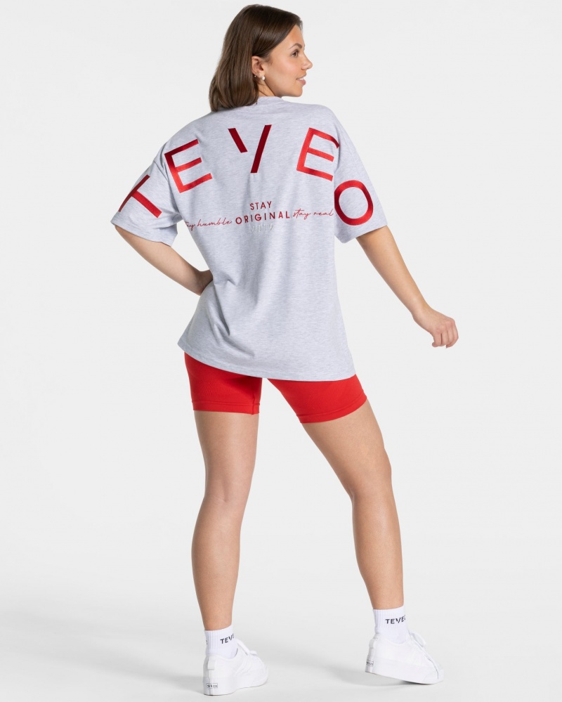 Women's Teveo Signature Oversized T-Shirt Light Grey | USA-2764WISZA