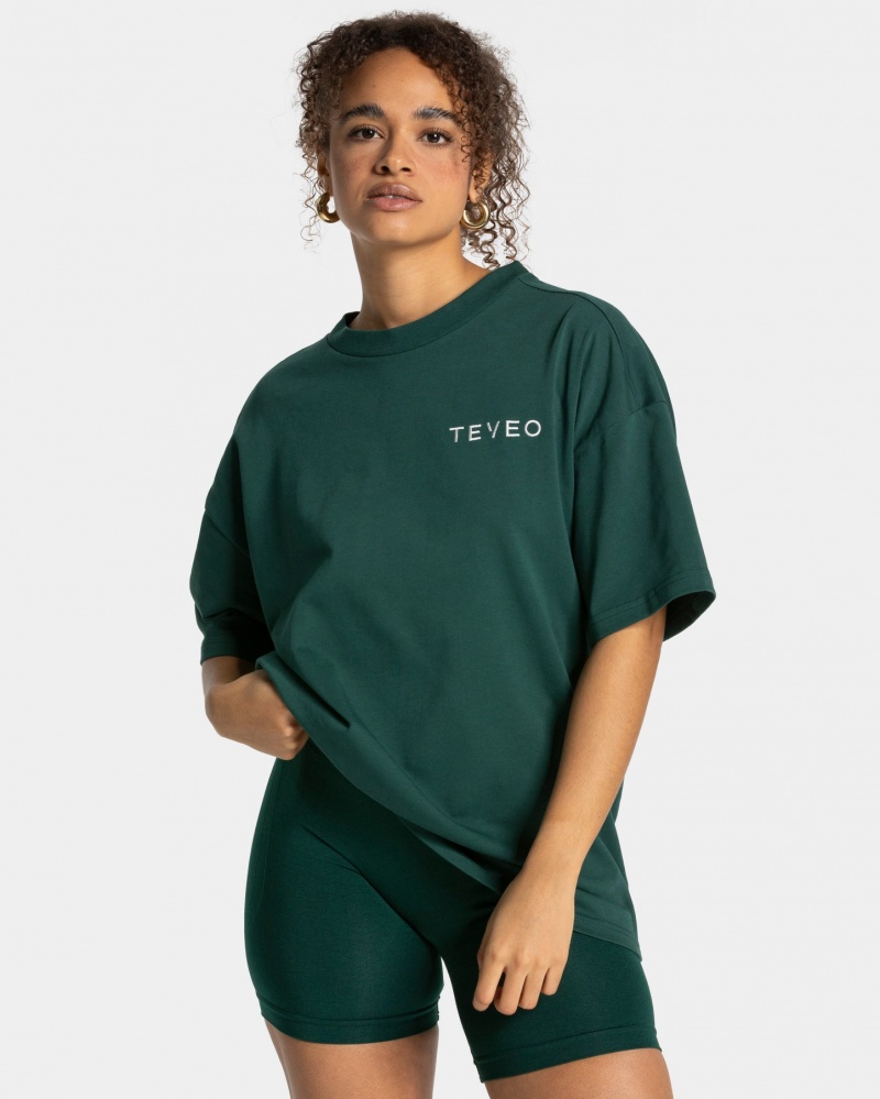 Women's Teveo Signature Oversized T-Shirt Dark Green | USA-7620CYOBM