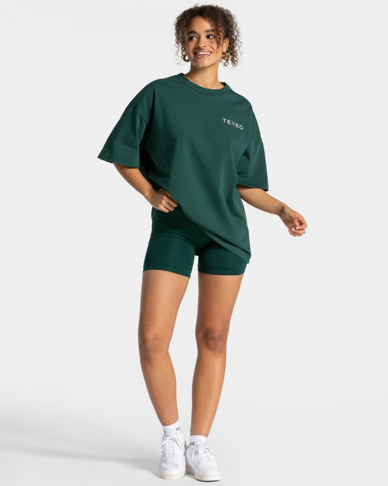 Women's Teveo Signature Oversized T-Shirt Dark Green | USA-7620CYOBM