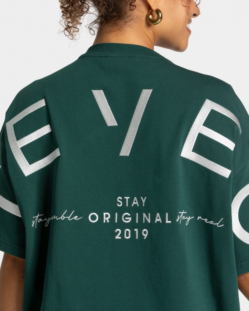 Women's Teveo Signature Oversized T-Shirt Dark Green | USA-7620CYOBM