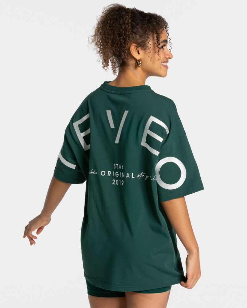 Women\'s Teveo Signature Oversized T-Shirt Dark Green | USA-7620CYOBM